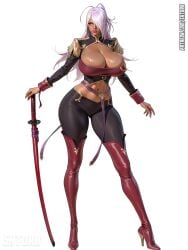 abs ai_generated bewitching_thighs big_breasts cleavage dragonaut full_body garnet_maclaine high_heel_boots shtora