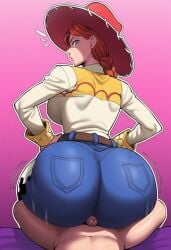 assjob bed bubble_butt buttjob buttjoblove covered_assjob covered_buttjob dry_humping grinding hotdogging huge_ass jessie_(toy_story) massive_ass naked on_bed outercourse penis penis_between_ass prone_position sitting sitting_on_lap sitting_on_penis sitting_on_person small_penis straddling toy_story twerking