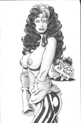 1girls anna_marie big_breasts breasts female female_focus female_only headband large_breasts long_hair marvel marvel_comics monochrome nipples nude peter_temple rogue_(x-men) solo straight_hair tagme topless touch_at_your_own_risk x-men