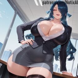 1girl 1girls ai_generated azuma_fubuki big_ass big_breasts black_thighhighs busty busty_female chained_soldier coat curvaceous curvy curvy_female curvy_figure dominant_female female hourglass_figure huge_ass huge_breasts jacket mato_seihei_no_slave notix office_clothing office_lady pencil_skirt sexy thick_thighs thighhighs thighs wide_hips yellow_eyes