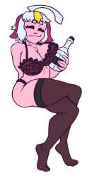 1girls alcohol big_ass big_breasts clothed_sex pink_body red_clothing sayu violet_eyes white_hair