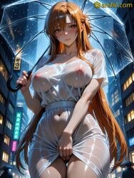 1girl 2026 ai_generated anilvl anime asuna_(sao) big_boobs big_breasts big_chest big_tits blush boobs breasts bust busty chest erect_nipples forced_nudity hard_nipples highres large_breasts looking_at_viewer navel nipples patreon public_nudity solo sword_art_online sword_art_online:_alicization tits wet wet_clothes yuuki_asuna