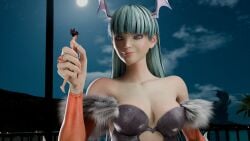 big_breasts breasts capcom darkstalkers evil_grin female giantess juri_han morrigan_aensland nude_female smile smiling street_fighter succubus tagme themightyhq thick_thighs