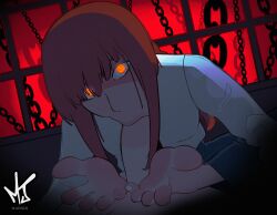 animated barefoot blowjob blowjob_footjob chainsaw_man circumcised feet foot_fetish footjob makima_(chainsaw_man) orange_eyes pink_soles soles toes