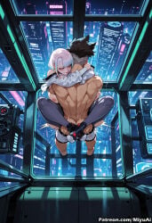 1boy 1girl abs ai_assisted ai_generated black_hair breasts city cityscape closed_eyes couple curvaceous curvy curvy_female curvy_figure cyberpunk cyberpunk_(series) cyberpunk_edgerunners david_martinez_(edgerunners) elbow_gloves female fingerless_gloves gloves ground_vehicle hetero lucy_(cyberpunk) lucyna_kushinada miyuai monitor motor_vehicle muscle prosthesis sex silver_hair sneakers thick thick_ass thick_butt thick_hips thick_legs thick_thighs voluptuous voluptuous_female wide_hips wide_thighs