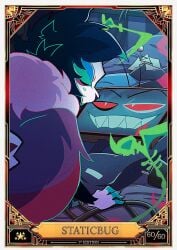 absurd_res card edit edited edited_art edited_official_artwork hazbin_hotel hazbin_hotel_(season_2) highres ocxcanon parasitus selfship shark_teeth suggestive vox_(hazbin_hotel) yumeship yumeshipping