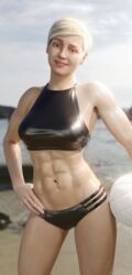 1girls 3d 3d_(artwork) 5_fingers abs athletic athletic_female beach bikini black_bikini blonde_hair brown_eyes cassie_cage clothed clothed_female clothes clothing day female fit fit_female fully_clothed hand_on_hip hi_res human human_only light-skinned_female light_skin lipstick looking_at_viewer makeup medium_breasts mortal_kombat mortal_kombat_11 navel netherrealm_studios nyl2 ocean outdoors outside pink_lips pink_lipstick sand six_pack smile standing swimsuit tagme toned toned_female volleyball water