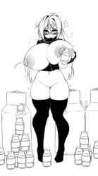 1girls 2021 alternate_version_at_source alternate_version_available big_breasts bottomless breasts exposed_breasts glasses holly_(sub-res) huge_breasts lactation milk nipples original stockings sub-res sweater tagme uncolored