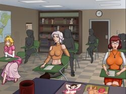 blonde_hair classroom connie_(futa_quest) futa_quest futabox glasses nipples porn_magazine princess_(futa_quest) pussy rachel_(futa_quest) school_desk