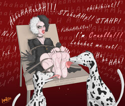 101_dalmatians animal_licking_feet bondage canine cruella_(film) cruella_de_vil disney disney_villains dress emma_stone feet female foot_fetish foot_lick funny green_eyes ivarou licking lickle rope screaming tagme tickle_torture tickling tied_up toes