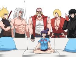 1girls 5boys atlus cloud_strife crossover fatal_fury female final_fantasy final_fantasy_vii joker_(persona) ken_masters male megami_tensei meme nintendo persona persona_5 piper_perri_surrounded ren_amamiya self_insert sephiroth street_fighter super_smash_bros. tagme terry_bogard tina_(tinafate1) tinafate1