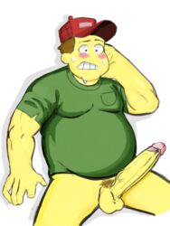 big_city_greens bill_green blush brown_hair disney disney_channel disney_xd exposed_penis farmer green_shirt horny male male_only no_pants penis plain_background red_hat shading shocked sketch testicles