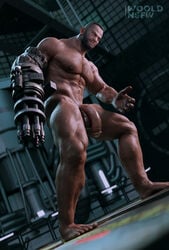 3d bara barret_wallace big_penis blender body_hair final_fantasy final_fantasy_vii final_fantasy_vii_remake gay hunk looking_at_viewer male_only muscles pecs sfm solo wooldnsfw