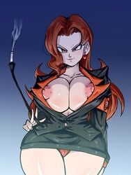 1girls big_ass big_breasts big_butt brown_eyes cigarette dragon_ball dragon_ball_(classic) huge_ass huge_breasts huge_butt mrs._pepper original_character red_hair red_ribbon wardrobe_malfunction