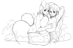 2girls bath bermuda_art big_breasts bunny_ears bunny_tail carrot carrot_(one_piece) female female_only holding_breast multiple_girls nami one_piece post-timeskip shounen_jump smile