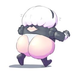 2bean ass back_view big_ass big_butt black_boots black_dress black_headband boots butt_crack chubby crossover fall_guys nier:_automata running tagme thong_leotard white_background white_hair white_thong_leotard yorha_2b zorofab