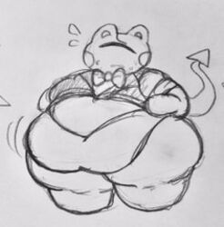 1boy belly_rolls big_belly bowtie huge_belly lester_(skiptty) nervous one_eye overweight overweight_anthro skiptty solo solo_focus solo_male sweat tail thick_thighs wide_hips