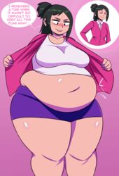 1girls belly belly_button big_belly big_breasts black_eyes blush blushing bottomwear breasts chubby cookies-cat fat female female_focus female_only green_hair huge_belly hyper_thighs inko_midoriya light-skinned_female light_skin looking_down love_handles massive_thighs mature_female milf mother my_hero_academia open_mouth overweight pink_background shorts smile smug solo solo_female solo_focus speech_bubble tank_top teeth text thick thick_legs thick_thighs thunder_thighs tight_clothing topwear weight_gain wide_hips