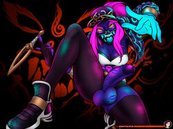 1futa akali belt big_balls big_penis female fingerless_gloves full_color functionally_nude futa_only futanari k/da_akali k/da_series league_of_legends lipstick_mark looking_at_viewer mask neon penis single_glove testicles thalia_(artist) thighhighs url watermark weapon yellow_eyes