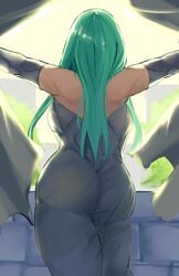 1girls 2021 ass back_view curtains day dress fire_emblem fire_emblem:_three_houses green_hair huge_ass large_ass long_hair michael_lavacca nintendo puzzled_artist rhea_(fire_emblem) solo solo_female solo_focus