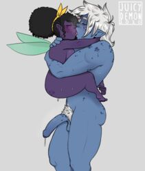 connie_(juicydemon) fairy juicydemon kissing purple_skin shortstack size_difference