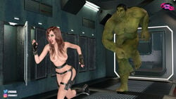 3d 3d_(artwork) 3dbabes 3dhentaihero 3dx avengers bag black_widow_(marvel) female footwear green-skinned_male green_skin handwear hulk hulk_(series) human legwear light-skinned_female light_skin lykoxxx male marvel marvel_comics natasha_romanoff pale_skin red_hair size_difference tactical_nudity