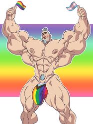 abs arthur_christmas biceps bodybuilder bulge flaccid flag flexing flexing_arms flexing_bicep gay gay_pride happy human human_only male male_only muscle muscles muscular muscular_arms muscular_back muscular_legs muscular_male muscular_thighs nipples pecs pride_colors remert smile smiling solo solo_male steve_claus thong