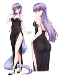 1girls absurdly_long_hair absurdres ass big_ass black_dress black_footwear braid breasts commission covered_navel dress female fire_emblem fire_emblem:_the_binding_blade french_braid hair_ornament hairclip high_heels highres large_ass long_hair looking_at_viewer looking_back medium_breasts multiple_views nintendo purple_hair rama_(yu-light8) side_slit smile solo_female sophia_(fire_emblem) tight tight_dress transparent_background