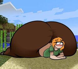 1girls 2019 alex_(minecraft) ass_cleavage ass_expansion blush butt_crack clothed clothed_female gigantic_ass ginger ginger_hair green_eyes hi_res huge_ass hyper hyper_ass k laying_on_stomach looking_at_ass minecraft orange_hair screenshot_background solo solo_female thegodskillus