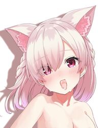 1girls ahe_gao artist_request breasts cat_ears cropped cum cum_in_mouth face_focus female female_focus female_only light-skinned_female light_skin looking_at_viewer mitsurugi_lia pink_hair simple_background solo virtual_youtuber wactor wactor_jp wactor_production white_background