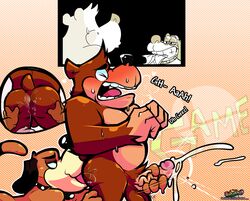 anal anthro ass banjo-kazooie banjo_(banjo-kazooie) banjo_(instrument) belly bodily_fluids brown_body brown_fur closed_eyes cum drooling duck_hunt duck_hunt_dog duo fur gay genital_fluids hi_res male male/male male_focus male_only masturbation muscular musical_instrument nintendo nude open_mouth oral orgasm orgasm_face plucked_string_instrument rareware rimming saliva sex string_instrument sweat tan_belly teeth thick_thighs tongue torquewintress video_games yaoi