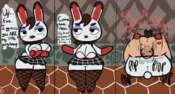 1boy 1girls 2020 animal_crossing big_breasts brown_hair fishnets klutzatdusk lipstick_mark lipstick_on_ass lipstick_on_balls lipstick_on_penis mating_press meme nintendo rabbit tiffany_(animal_crossing) white_fur