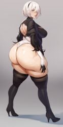 1girls absurd_res alternate_ass_size ass bamboo_ale big_ass big_breasts blush bottom_heavy breasts curvaceous enormous_ass eye_contact fat_ass female female_only gigantic_ass grey_hair high_heel_boots high_resolution huge_ass leotard looking_at_viewer looking_back massive_ass nier nier:_automata nier_(series) plump short_hair solo standing thick_ass thick_thighs thunder_thighs voluptuous wide_hips yorha_2b