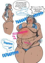 alternate_breast_size belly_chain bikini burp burping dark_skin earrings fat fatpandabutt female game_freak gym_leader hoop_earrings huge_belly huge_breasts large_ass large_belly large_breasts nessa_(pokemon) nintendo overweight pokemon pokemon_ss slightly_chubby stomach_noises thick_thighs tight_clothing weight_gain