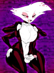 1boy angel_dust_(hazbin_hotel) arachnid balls chest_tuft color edit erection femboy genitals hazbin_hotel heterochromia hi_res humanoid humanoid_genitalia humanoid_penis latex male masturbation monochrome multi_arm multi_limb penis solo spider thecon tuft vivienne_medrano