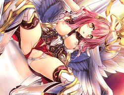 ajishio blush boots breasts censored detached_sleeves dragon_providence dutch_angle feathered_wings female game_cg long_hair looking_at_viewer medium_breasts micro_shorts mosaic_censoring nipples official_art open_clothes open_mouth open_shorts panties panties_aside pink_hair red_shorts shiny shiny_hair shorts shorts_aside sitting solo thigh_boots thighhighs underwear white_panties white_sleeves white_wings wings yellow_eyes