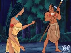 1boy 1girls clothing disney disney_princess female kocoum male male_focus native_american penis pocahontas pocahontas_(character) pointing xl-toons.com