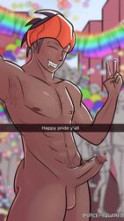 exhibitionism gay gay_pride male_only penis_piercing piercing pokemon pokemon_ss pride_colors raihan_(pokemon) selfie spiceyart