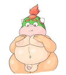 alpha_channel anthro balls belly big_belly border bowser_jr. cub drawpile fangs genitals hi_res horn inverted_nipples koopa male mario_(series) moob_grab moobs navel nintendo nipples non-mammal_balls nood1e outie_navel overweight overweight_anthro overweight_male penis scalie slightly_chubby small_penis solo transparent_border video_games young