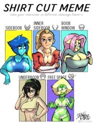 adora avatar_the_last_airbender big_breasts bikini_top blonde_hair blue_hair boob_window chromatic_aberration clothing fizzyrox_(artist) fluttershy_(mlp) lapis_lazuli_(steven_universe) large_breasts looking_at_viewer meme my_little_pony my_little_pony_friendship_is_magic one-piece_swimsuit peridot_(steven_universe) see-through see-through_clothing she-ra_and_the_princesses_of_power shirt_cut_meme sideboob steven_universe swimsuit toph_bei_fong transparent_clothing underboob wet_clothes wet_shirt