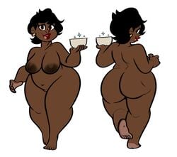 big_areola big_ass big_breasts big_butt black_hair bonnie_bunn bowl breasts brown_eyes character_sheet chubby_female dark-skinned_female fat_ass fat_woman model_sheet nude_female perpetual_son plump plump_ass slim2k6 sparkles