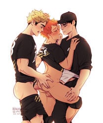 3boys anal atsumu_miya brothers clothed cum_in_ass gay haikyuu!! identical_twin_brothers identical_twins male male_only osamu_miya partially_clothed reallycorking shoyo_hinata tagme twin_brothers twins yaoi