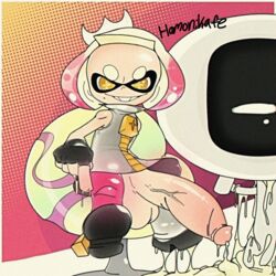 big_forehead chair cum cum_on_floor dripping_cum excessive_cum flat_chest futa_only futanari hamonikafe huge_cock hyper hyper_penis inkling orgasm_without_stimulation pearl_(splatoon) solo splatoon television