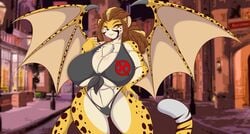 1girls 2019 anthro breasts cheetah cleavage dragon feline female female_only furry hand_on_hip huge_breasts hybrid looking_at_viewer mastergodai muscular muscular_female original solo wings xilimyth