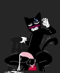 1boy anthro bench big_balls big_penis black_background black_fur black_nose blushing cartoon_cat cat_ears cat_tail closed_eyes cum_in_ass cum_on_floor cumming cumshot cute dildo feline_penis gay legs_open male_only male_penetrating paws pink_penis pleasured red_dildo riding_dildo riskaver_(artist) shaking tail_fluff tail_up trevor_henderson white_gloves yaoi