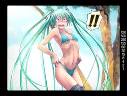 bikini hatsune_miku lingerie long_hair outside pulling_panties surprised surprised_expression tagme vocaloid wokada