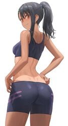 1girls 2021 alternate_hairstyle arched_back armpit_crease ass ass_focus ass_shot back bike_shorts black_hair blush breasts brown_eyes bubble_butt female female_focus female_only gym_clothes hairclip hand_on_hip hayase_nagatoro long_hair looking_at_viewer looking_back medium_breasts petite please_don't_bully_me,_nagatoro ponytail reaching_back short_shorts shorts sideboob simple_background small_breasts sports_bra standing tan tan-skinned_female tanline tanlines tanned_skin thighs tied_hair tight_clothing tight_shorts white_background workout_clothes yohan1754