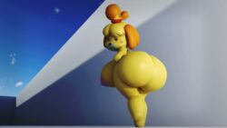 3d accurate_art_style animal_crossing anthro ass ass_focus big_ass big_breasts big_butt blender blender_(software) breasts illis isabelle_(animal_crossing) looking_back looking_pleasured nintendo nipples source_request year_request