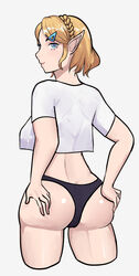 back_view black_panties breath_of_the_wild dlvichan half-shirt panties princess_zelda short_hair tears_of_the_kingdom the_legend_of_zelda zelda_(tears_of_the_kingdom)