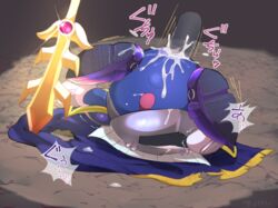 anal anal_sex blue_body blue_cap blue_skin cap cum cum_in_ass cum_inside cum_on_butt feet_up galaxia_(kirby) grey_penis kirby_(series) male male_only mask meta_knight nintendo open_mouth penis purple_shoes solo solo_male sword torn_fabric zonuthezombie